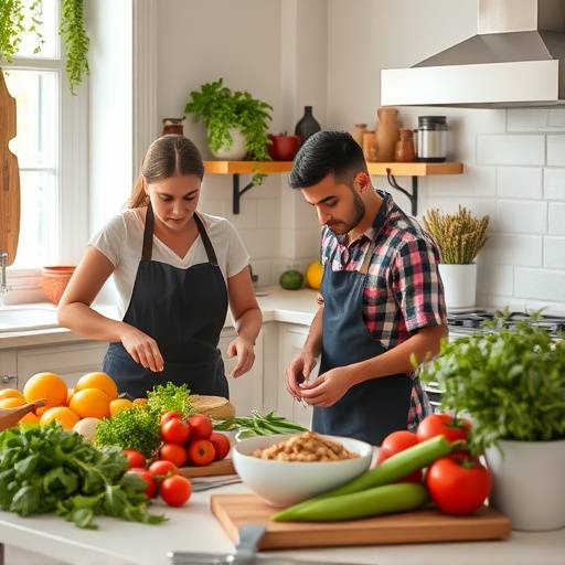 Clase de cocina espa&radic;&plusmn;ola con ingredientes frescos y colorido