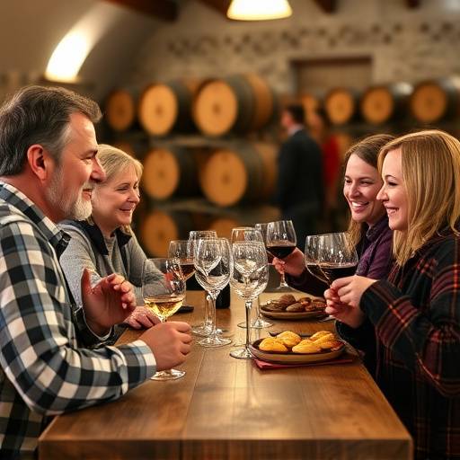 Familia disfrutando de una cata de vinos en una bodega espa&radic;&plusmn;ola