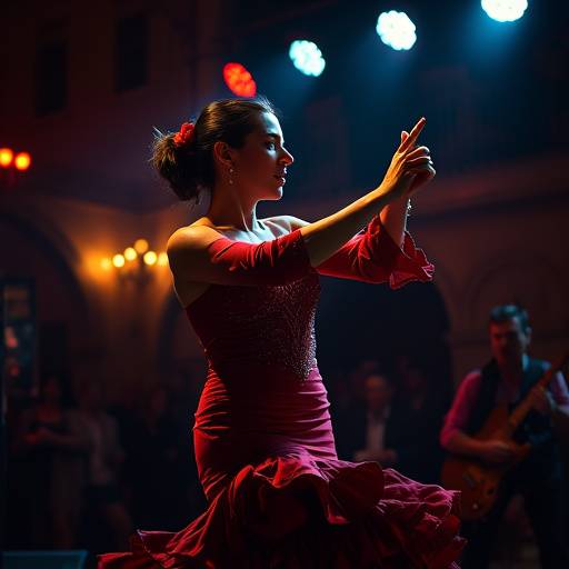 Flamenco bailando apasionadamente en un tablao en Sevilla