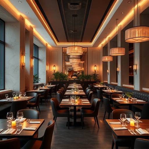 Interior elegante de un restaurante con mesas bien puestas