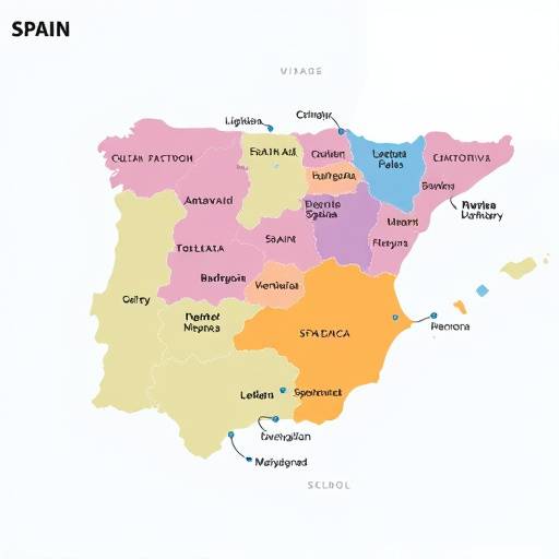 Mapa de Espa&radic;&plusmn;a destacando la diversidad de sus regiones.