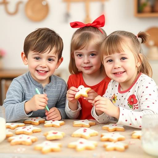 Ni&radic;&plusmn;os sonriendo mientras decoran galletas tradicionales