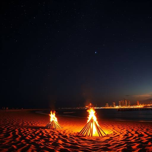 Noche de San Juan con hogueras en la playa