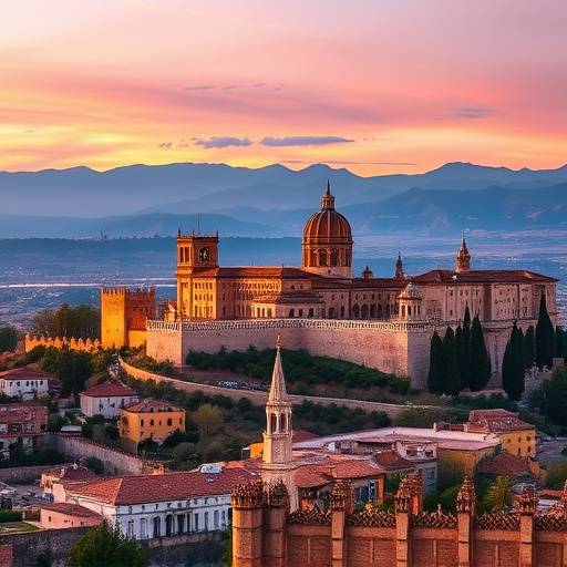 Paisaje de la Alhambra en Granada, Andaluc&radic;&ne;a, con monta&radic;&plusmn;as de fondo.