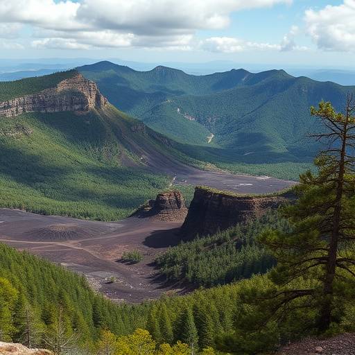 Paisaje volc&radic;&deg;nico de la Garrotxa en Catalu&radic;&plusmn;a con bosques.