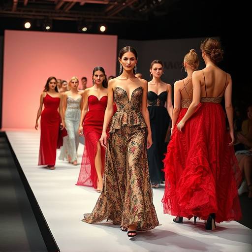 Pasarela de moda con modelos luciendo dise&radic;&plusmn;os espa&radic;&plusmn;oles de alta costura