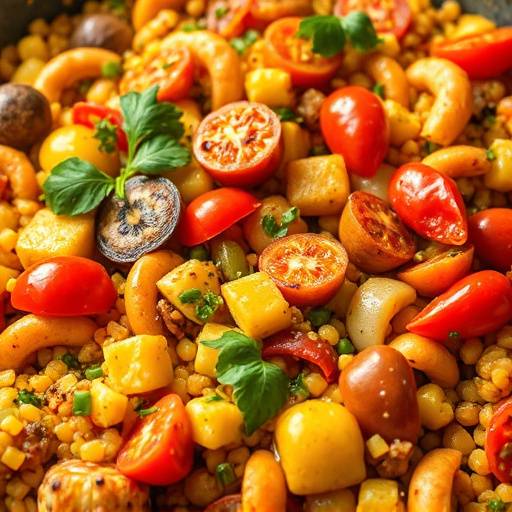 Plato de paella mixta reci&radic;&copy;n servida rodeada de ingredientes frescos