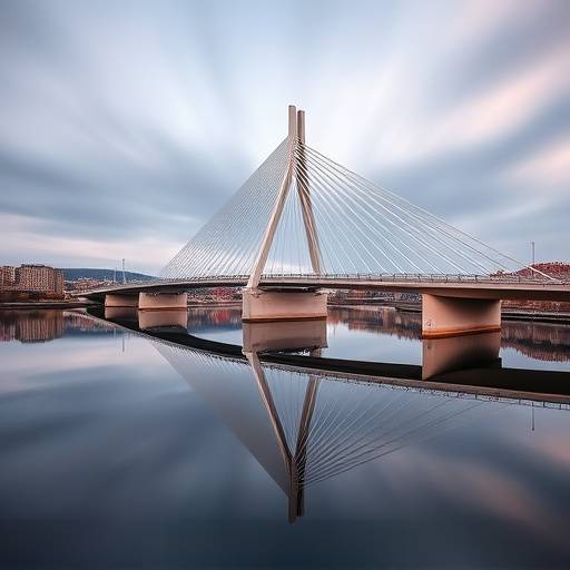 Puente Zubizuri de Santiago Calatrava en Bilbao reflejado en la r&radic;&ne;a.