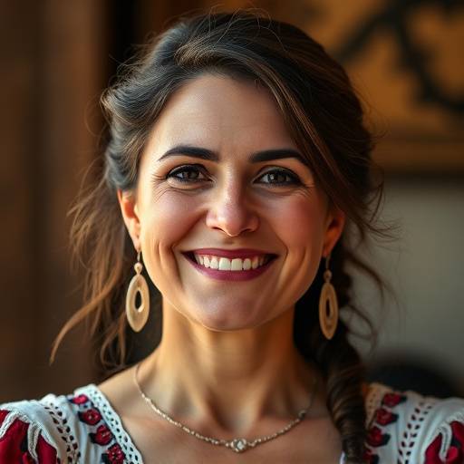 Retrato sonriente de Elena Rodr&radic;&ne;guez, gu&radic;&ne;a de flamenco