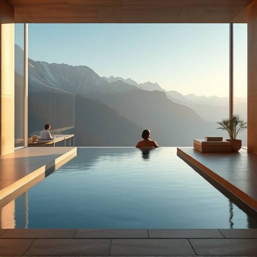 Spa moderno con piscina de agua termal y vistas a la monta&radic;&plusmn;a