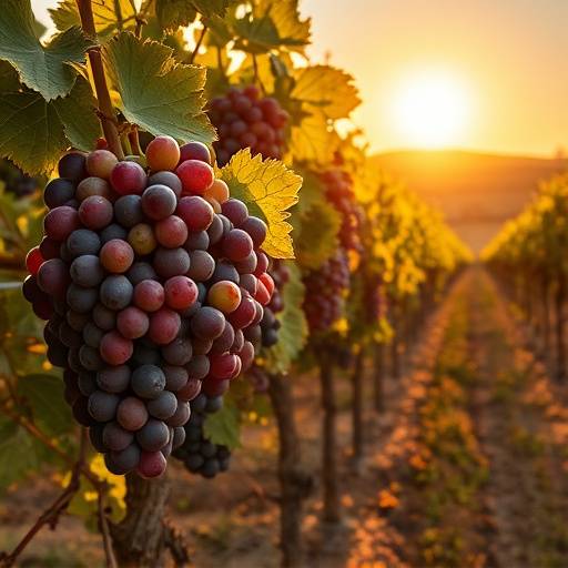 Vi&radic;&plusmn;edo con uvas maduras bajo el sol en La Rioja