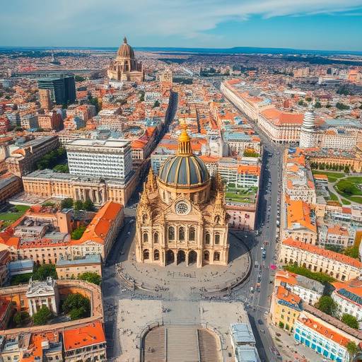 Vista a&radic;&copy;rea del casco antiguo de Valencia con la Ciudad de las Artes y las Ciencias al fondo.