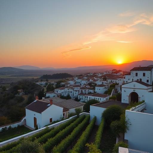 Vista panor&radic;&deg;mica de un pueblo blanco andaluz desde un vi&radic;&plusmn;edo