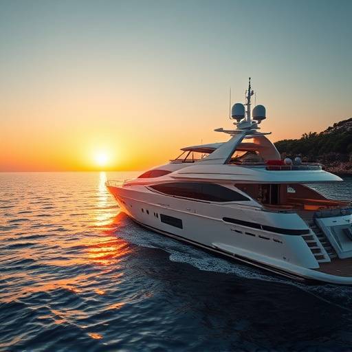Yate de lujo navegando por la costa mediterr&radic;&deg;nea al atardecer